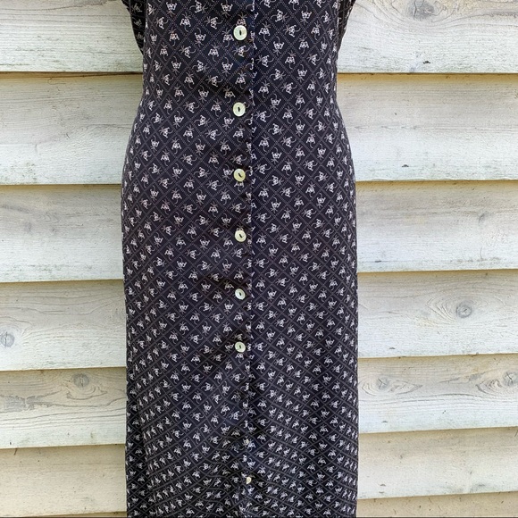Vintage 90s Black Diamond Monogram Print Button Up Sleeveless Casual Maxi Dress - Picture 8 of 16